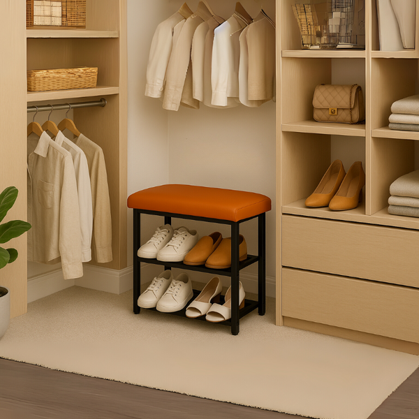2 Tier Shoe Rack Bench with Foam Seat