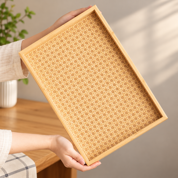Modern Rattan Look Serving Tray