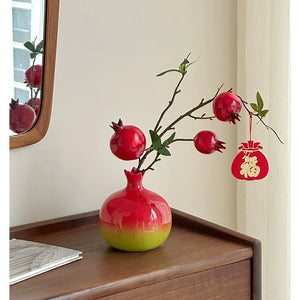 Pomegranate Ceramic Flower Vase With Blooms