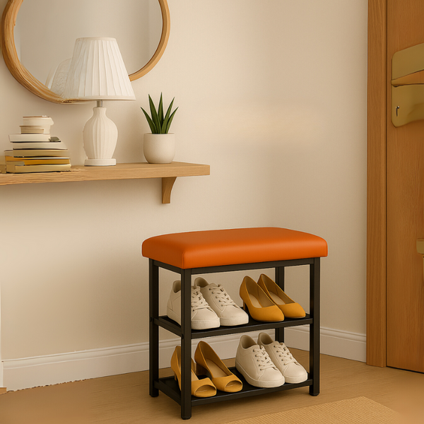 2 Tier Shoe Rack Bench with Foam Seat