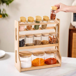 Elegant Wooden Spice Rack with 13 Airtight Jars