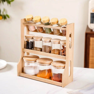 Elegant Wooden Spice Rack with 13 Airtight Jars