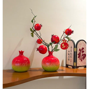 Pomegranate Ceramic Flower Vase With Blooms