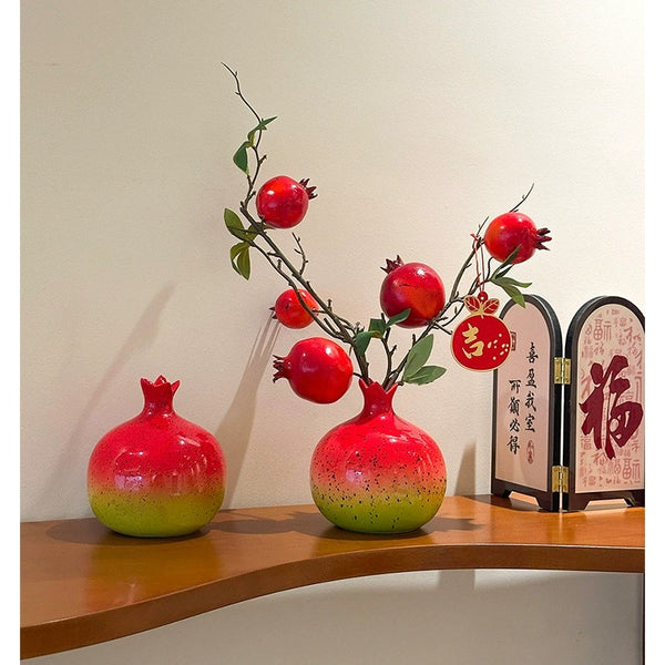 Pomegranate Ceramic Flower Vase With Blooms