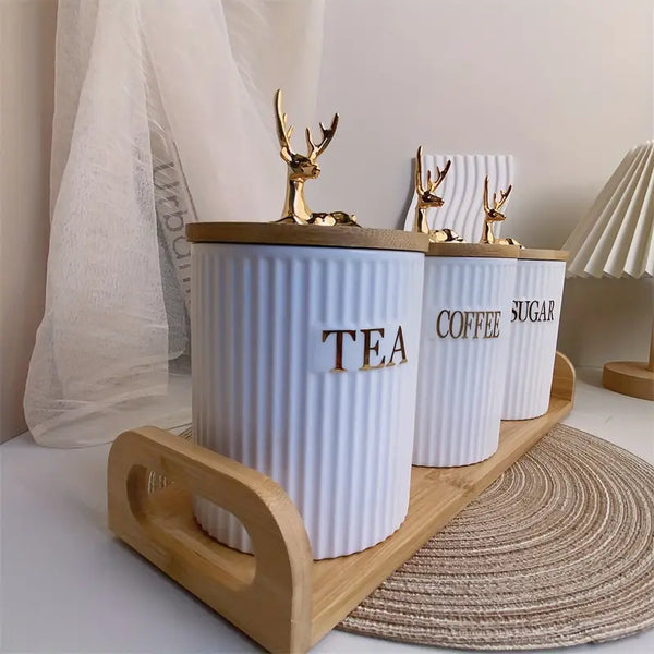 Luxurious Deer Head Ceramic Canister Jar Set