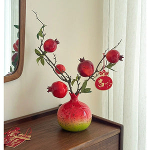 Pomegranate Ceramic Flower Vase With Blooms