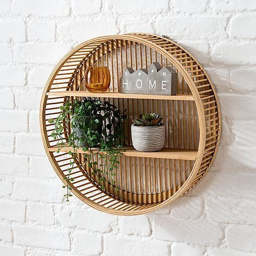 Bamboo Round Floating Shelf Display Rack