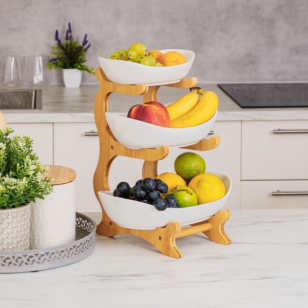 3-Tier Decorative Ceramic Fruit & Snack Stand