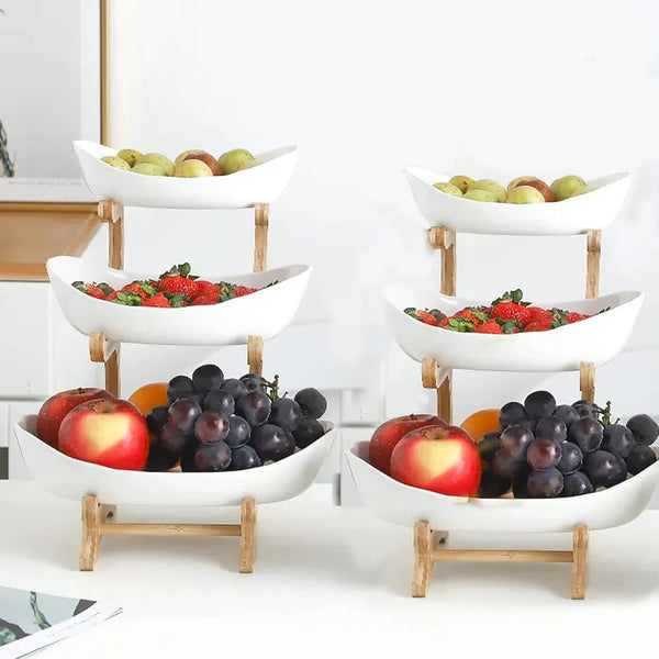 3-Tier Decorative Ceramic Fruit & Snack Stand