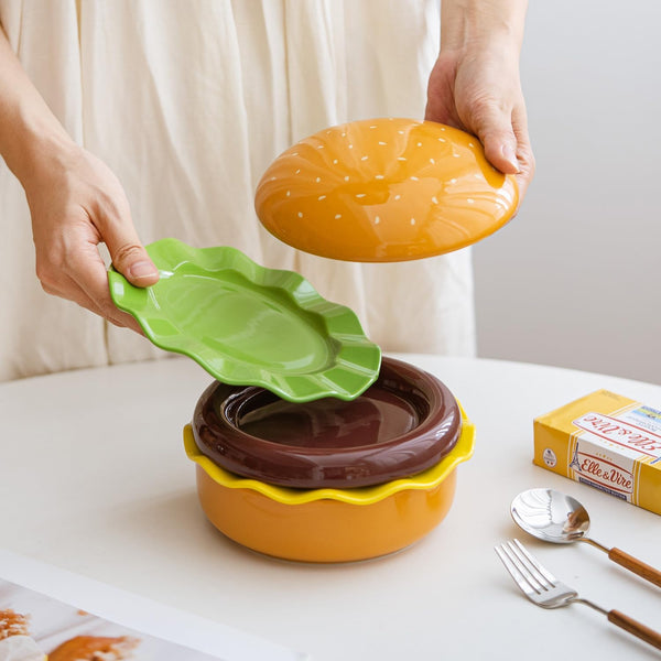 Cute Burger Style Ceramic Bowls & Plates