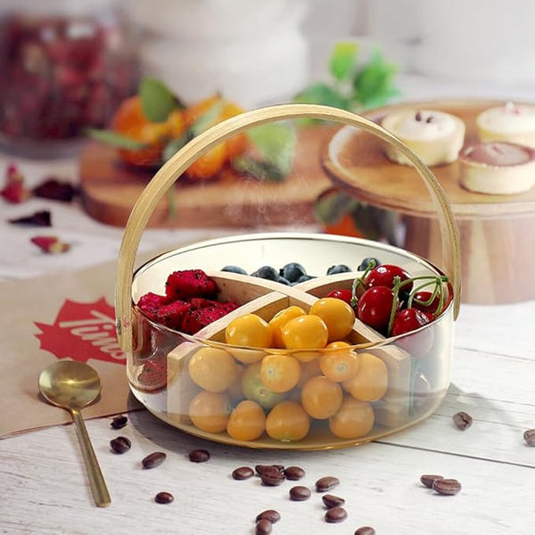 Innovative Glass Serving Tray with Wooden Dividers