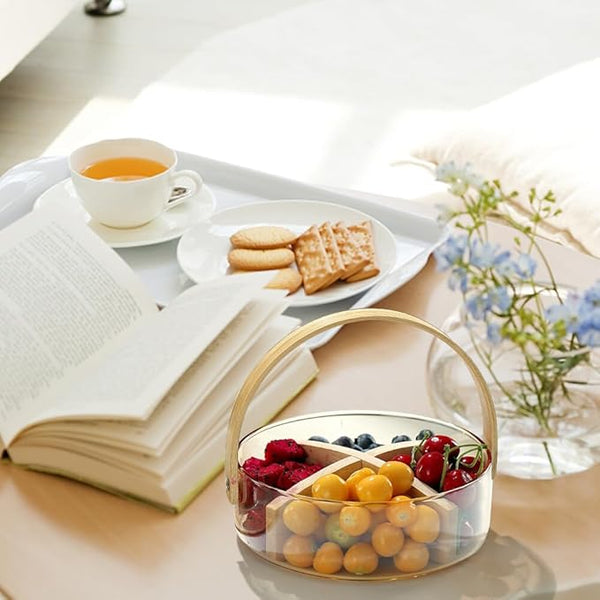 Innovative Glass Serving Tray with Wooden Dividers