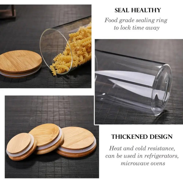 Glass Food Storage Jars with Wooden Lids