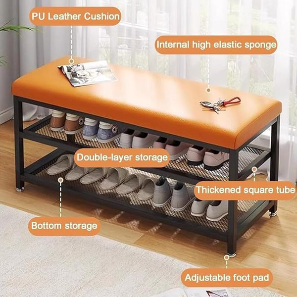 2-Tier Shoe Rack Bench with Foam Seat
