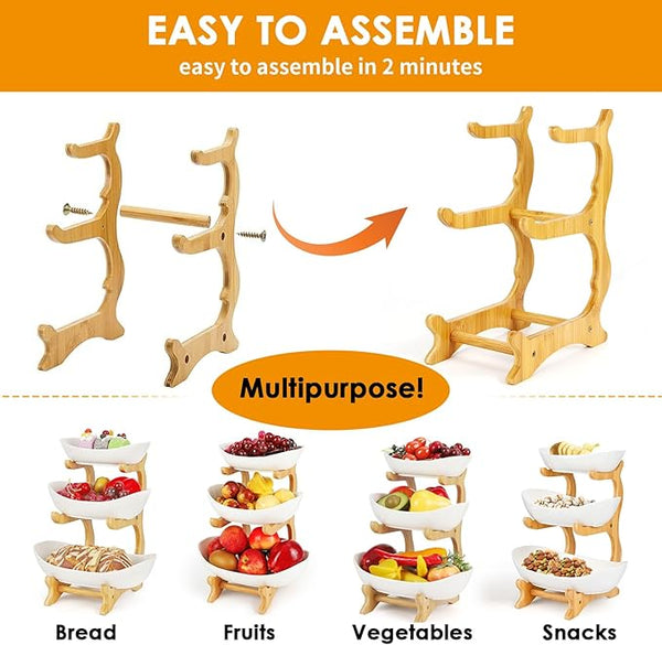 3-Tier Decorative Ceramic Fruit & Snack Stand