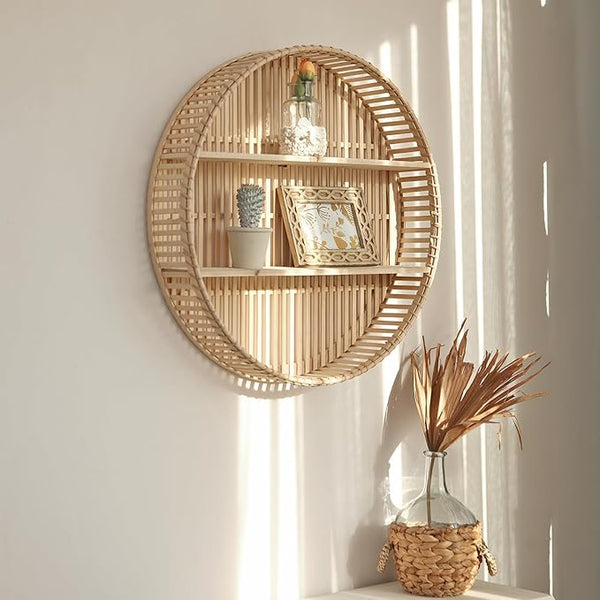 Bamboo Round Floating Shelf Display Rack