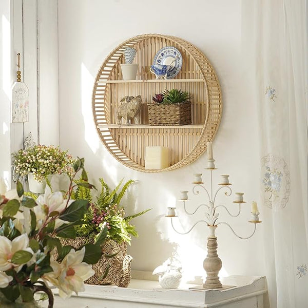 Bamboo Round Floating Shelf Display Rack