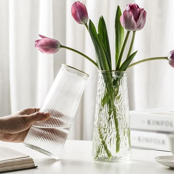 Contoured Crystal Floral Glass Vase