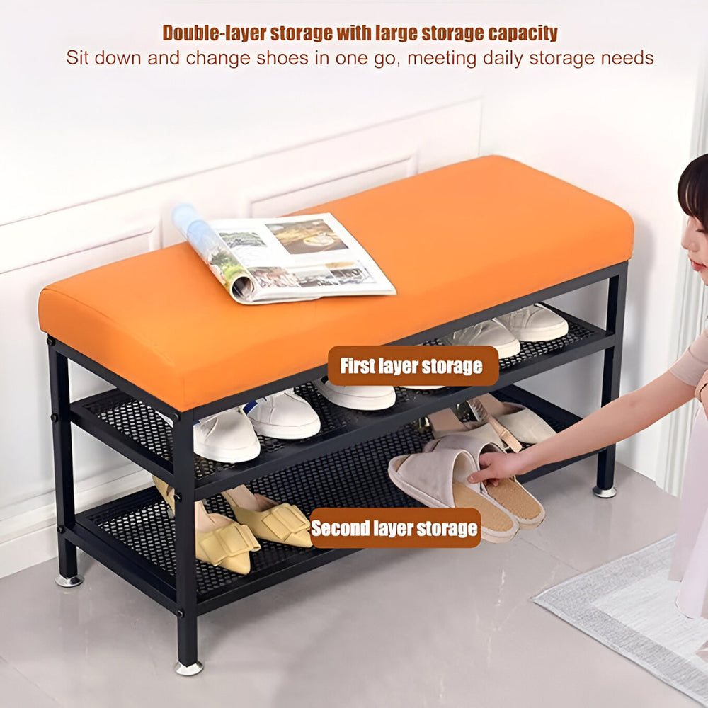 2-Tier Shoe Rack Bench with Foam Seat