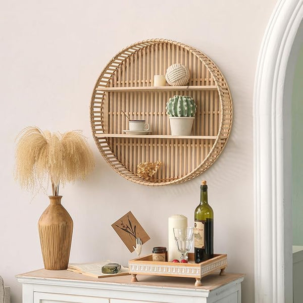 Bamboo Round Floating Shelf Display Rack