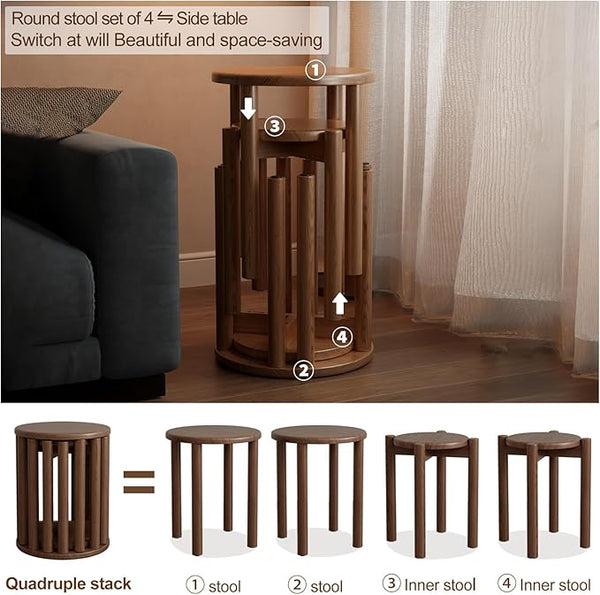 4-in-1 Stackable Wooden Stool Set