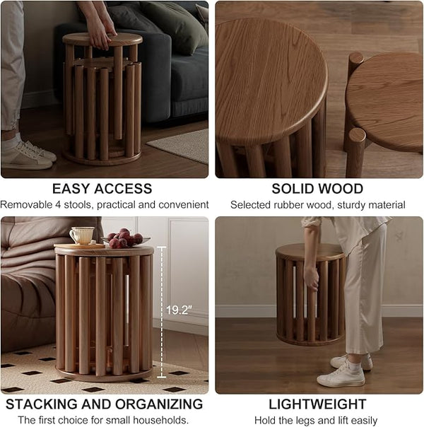4-in-1 Stackable Wooden Stool Set
