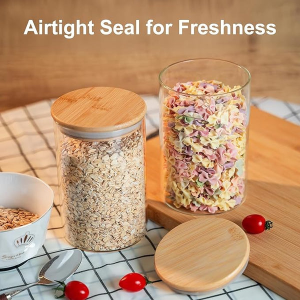 Glass Food Storage Jars with Wooden Lids