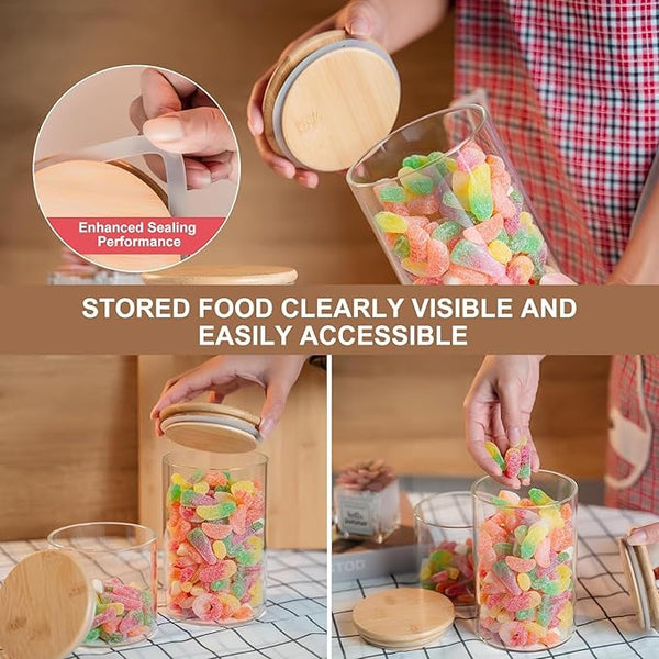 Glass Food Storage Jars with Wooden Lids