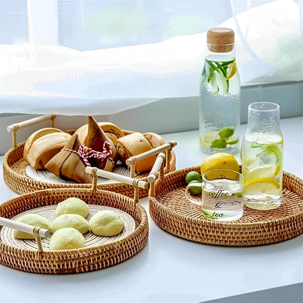 3-Piece Woven Rattan Serving Tray Set