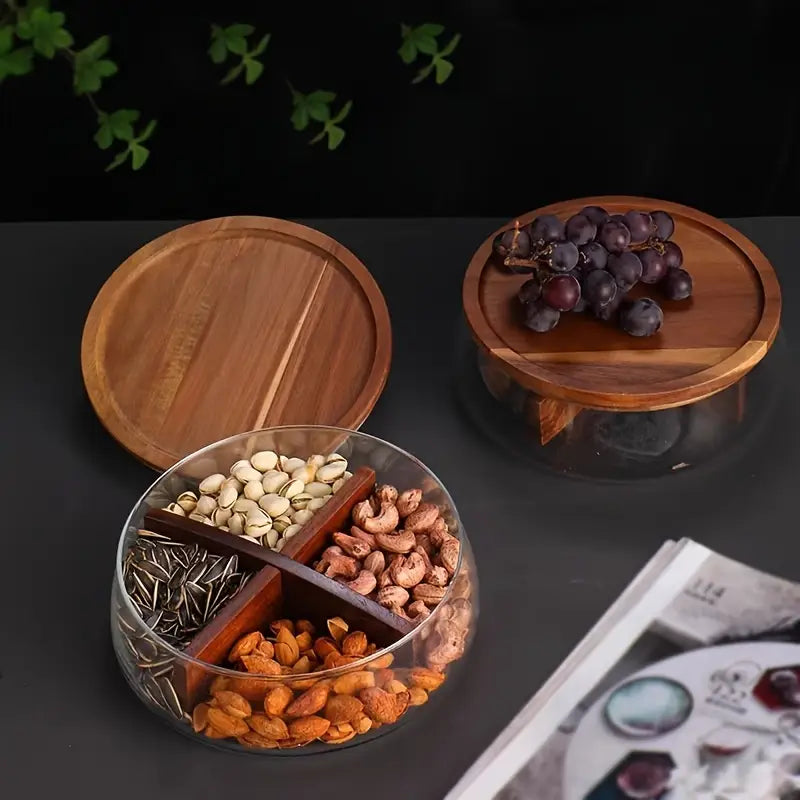 Elegant Dryfruit & Snacks Bowl with Wooden Lid