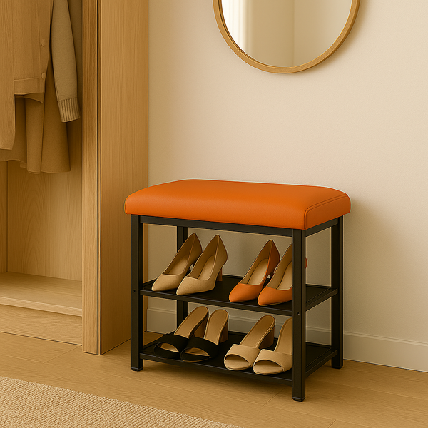 2 Tier Shoe Rack Bench with Foam Seat
