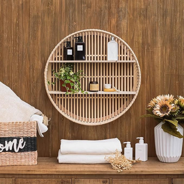 Bamboo Round Floating Shelf Display Rack