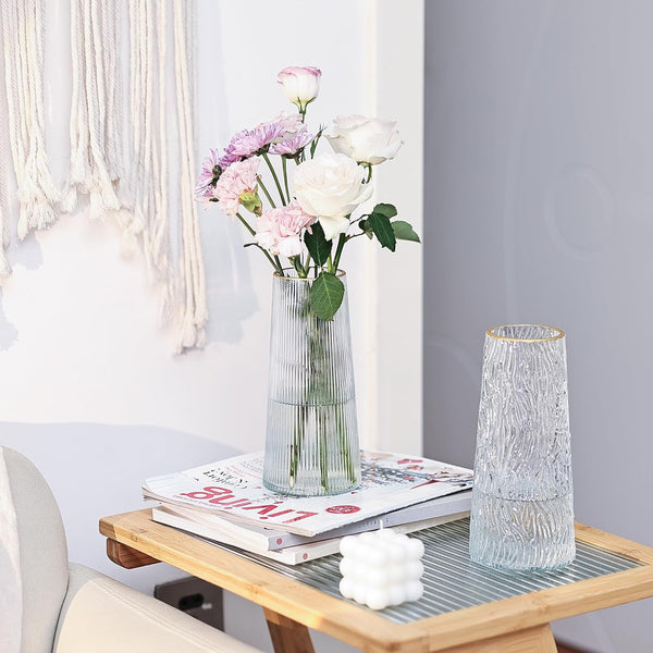 Contoured Crystal Floral Glass Vase