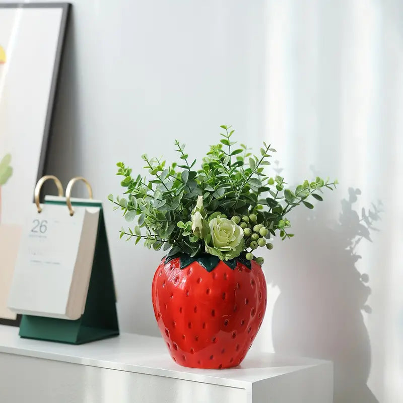 Strawberry Vase with Flowers