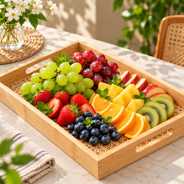 Modern Rattan Look Serving Tray