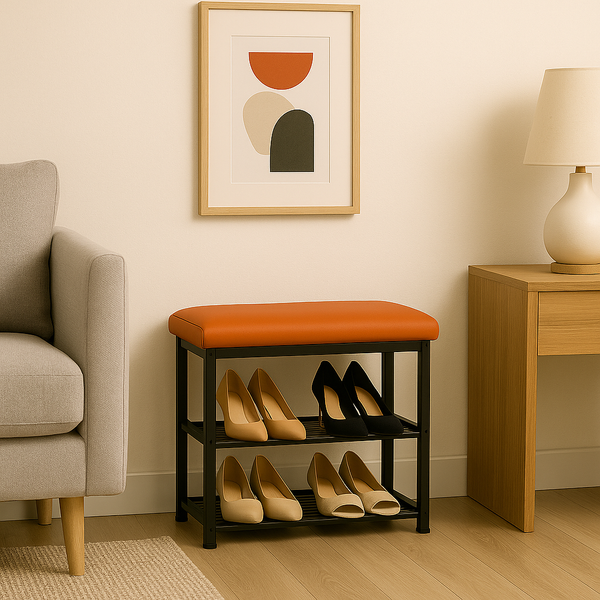 2 Tier Shoe Rack Bench with Foam Seat