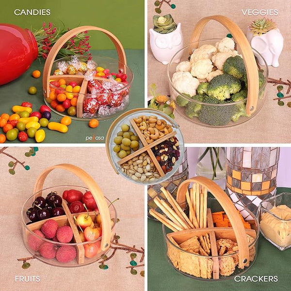 Innovative Glass Serving Tray with Wooden Dividers