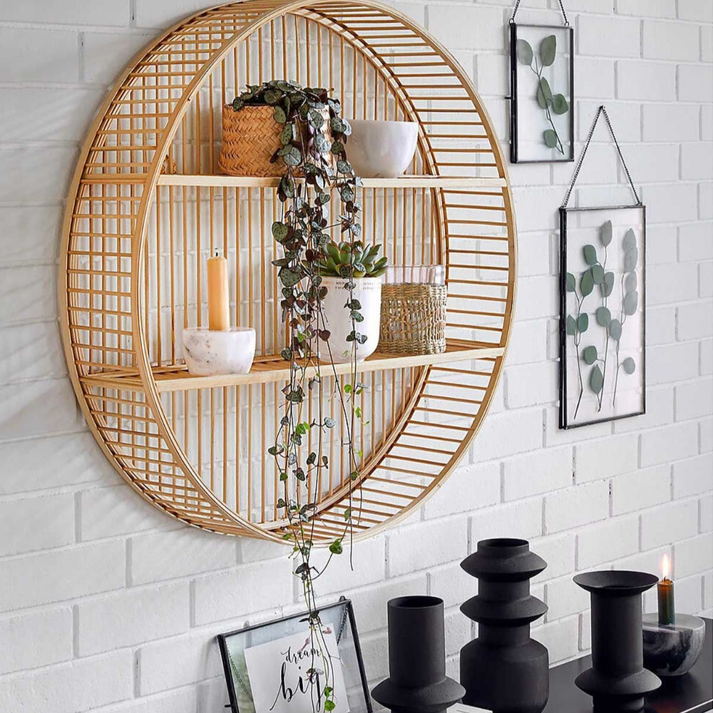 Bamboo Round Floating Shelf Display Rack