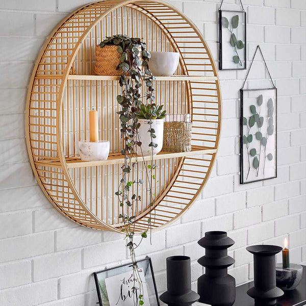 Bamboo Round Floating Shelf Display Rack