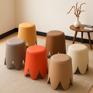 Round Stackable Stool with soft Leather Cushioning
