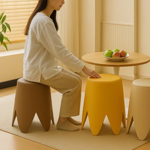 Round Stackable Stool with soft Leather Cushioning