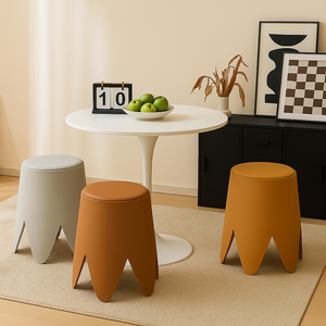 Round Stackable Stool with soft Leather Cushioning