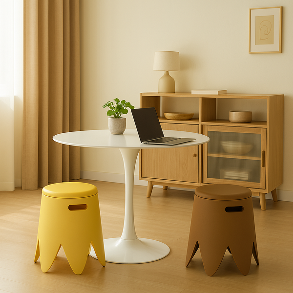 Round Stackable Stool with soft Leather Cushioning