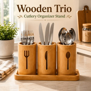 Wooden Trio Cutlery Organizer Stand