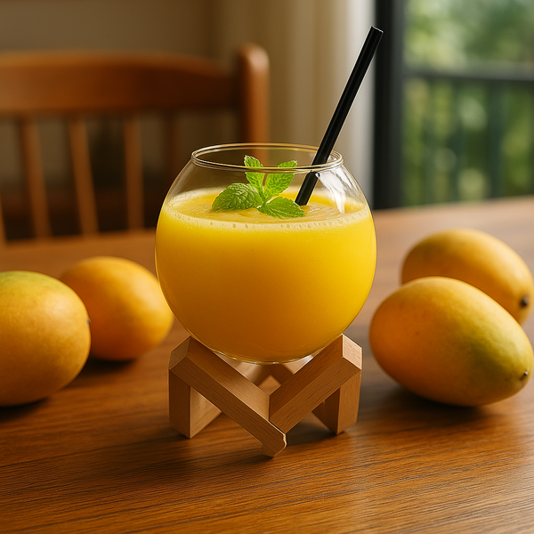 Sphere cup with wooden stand and straw