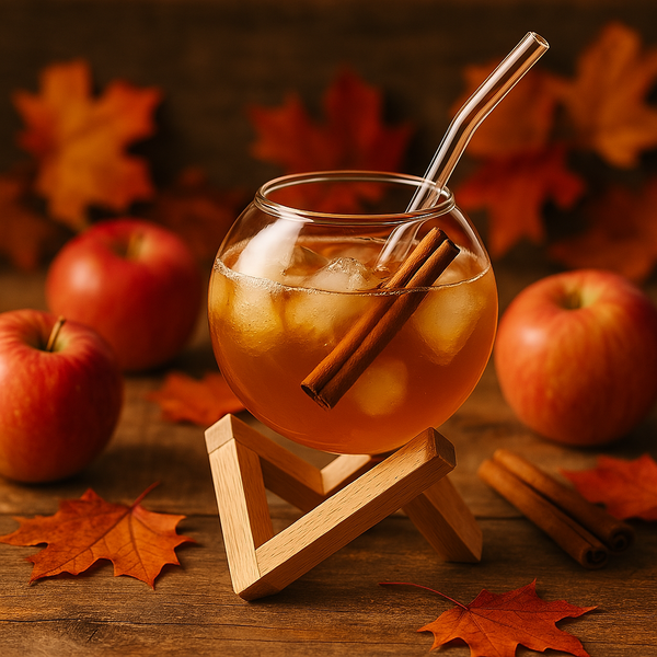 Sphere cup with wooden stand and straw