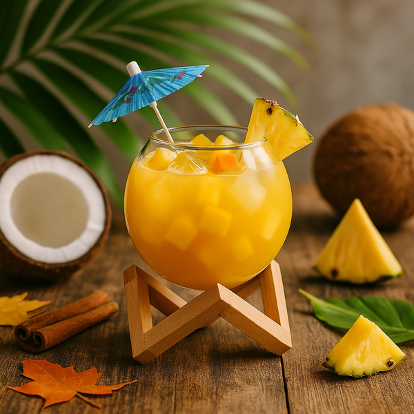 Sphere cup with wooden stand and straw
