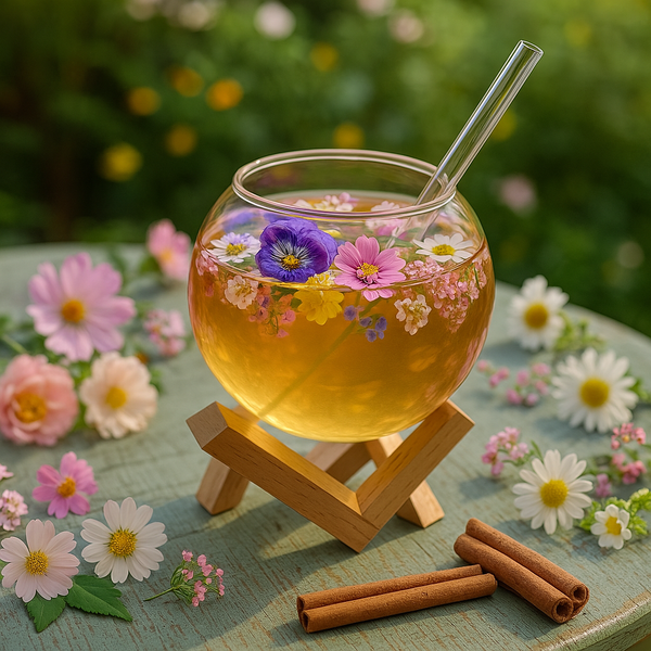 Sphere cup with wooden stand and straw