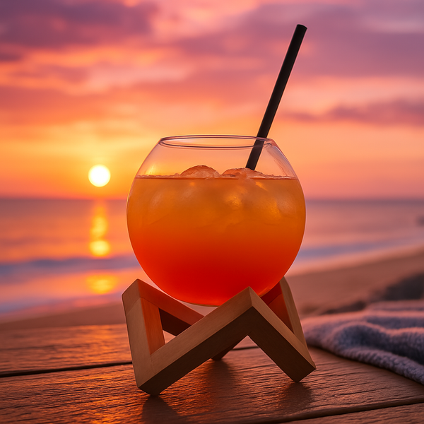 Sphere cup with wooden stand and straw