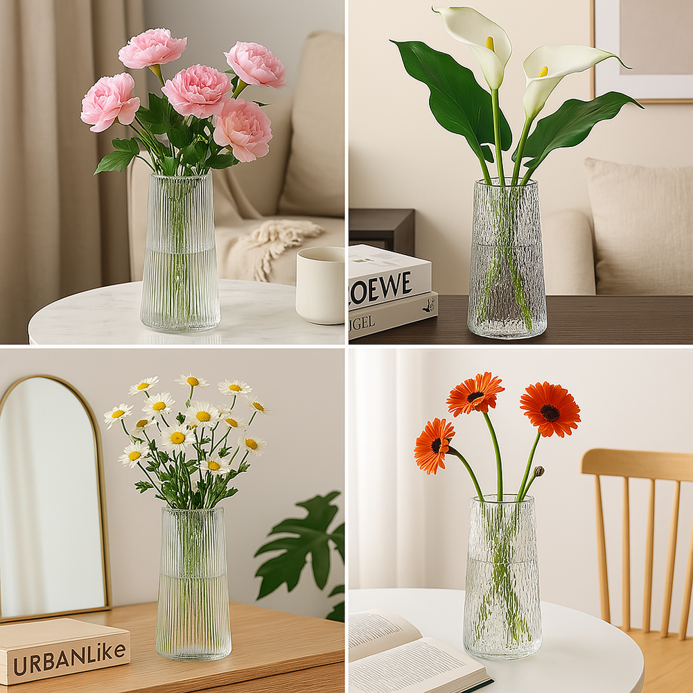Contoured Crystal Floral Glass Vase
